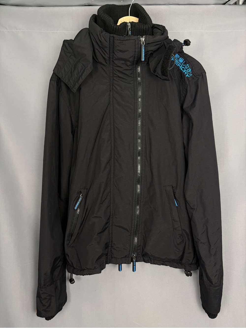 Superdry Windcheater Black Hooded Fleece Lined Triple Zip Jacket Men’s Small